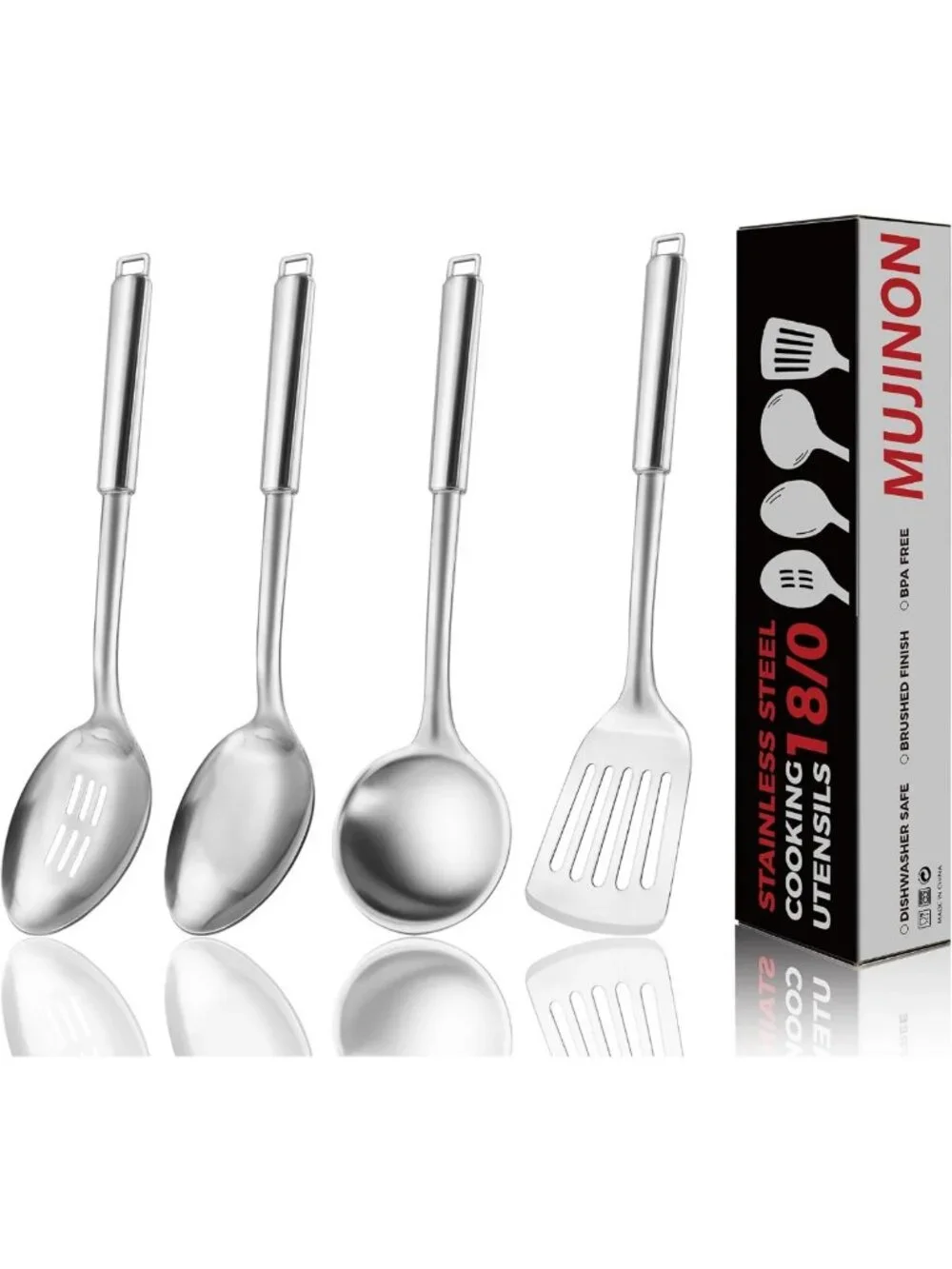 Stainless Steel Cooking Utensil Set - Ergonomic, Dishwasher Safe, 4-Piece